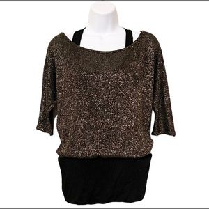 Forever 21 Glitter 3/4 Sleeve Stretch Blouse